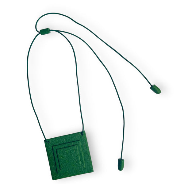Bold Dark Green Stacked Square Necklace – Modernist Polymer Clay Jewellery with elastic cord and  adjustable fasting