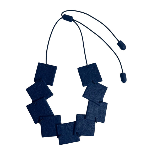 Bold Blue Polymer Clay Statement Necklace with an elastic cord and adjustable fastening