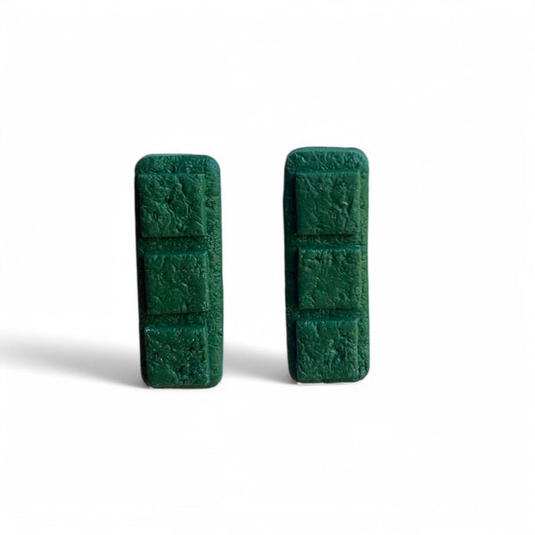 Dark Green  Rectangular Stud Earrings with Square Details - Modernist Geometric 