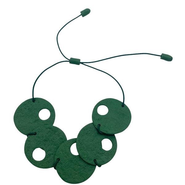 Dark Green polymer clay statement necklace on a white background