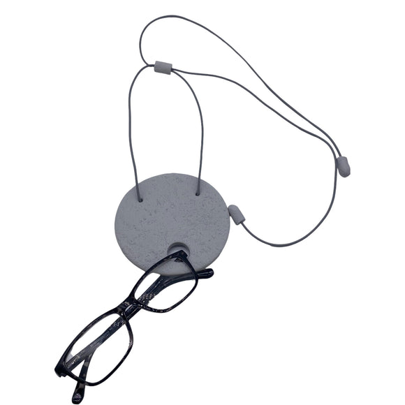 Large Grey Polymer Clay Statement necklace holding glasses on a white background