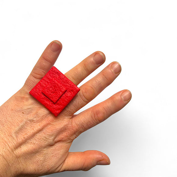 Red Square Statement Ring - Eartha Ring - geometric - Modernist Ring