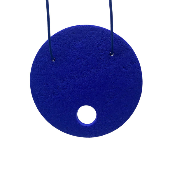 Large Royal Blue Polymer Clay Statement necklace  on a white background 