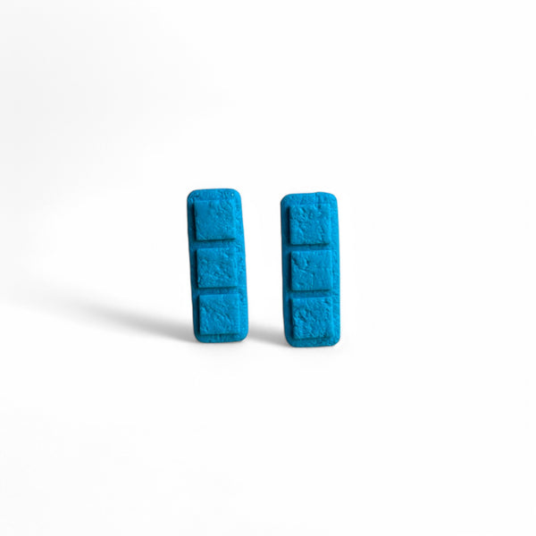 Turquoise Rectangular Stud Earrings with Square Details - Modernist Earrings