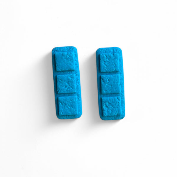 Turquoise Rectangular Stud Earrings with Square Details - Modernist 