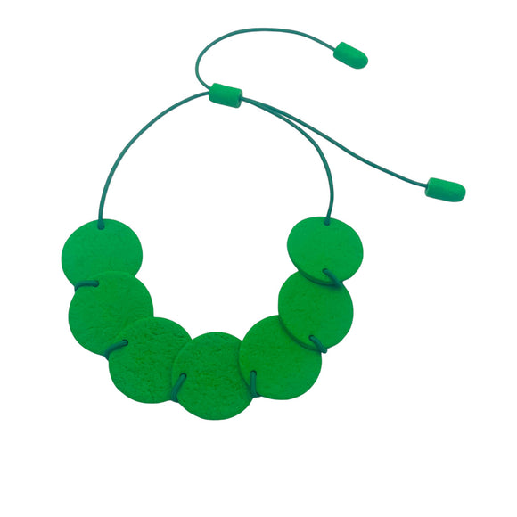 Green polymer clay statement necklace with adjustable fastening 