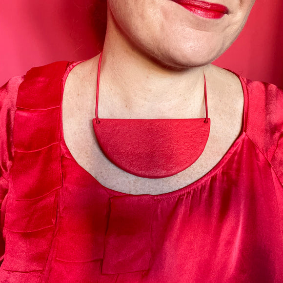 Red half moon necklace in red polymer clay