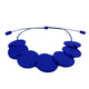 Royal blue polymer clay statement necklace with overlapping discs on an elastic cord 