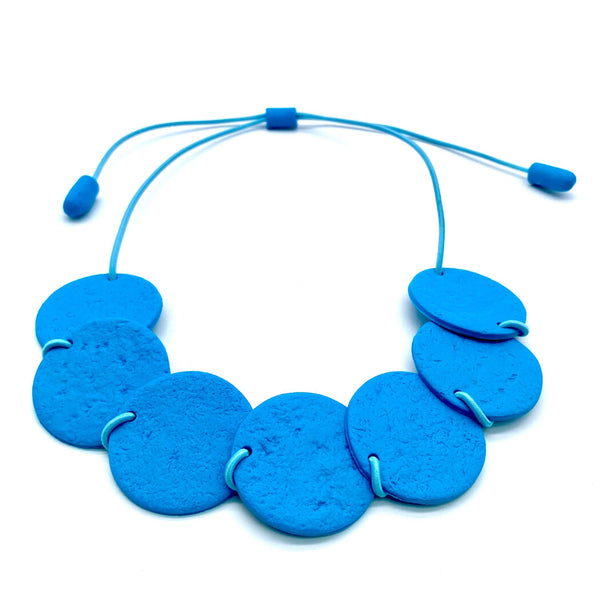 Turquoise polymer clay statement necklace with adjustable fastening 