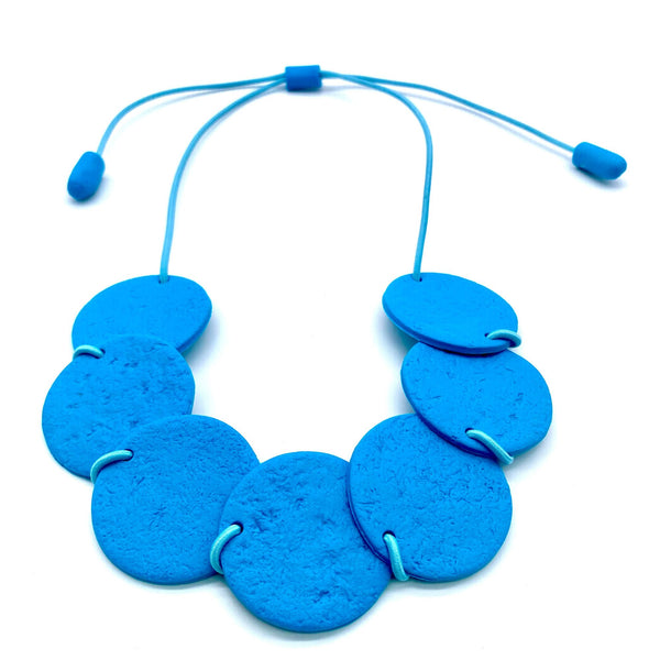 Turquoise polymer clay statement necklace with adjustable fastening 